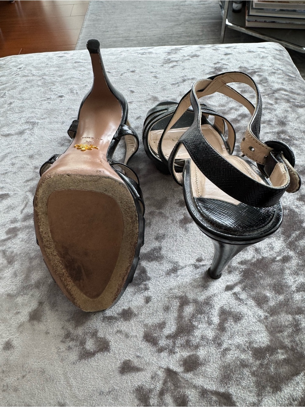 Prada Black Leather Strappy platform Heels - Picture 5 of 6